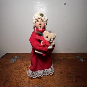 Vintage Byers Choice 1985 Pajama Girl with Teddy Bear - 9.5” - Red Nightgown